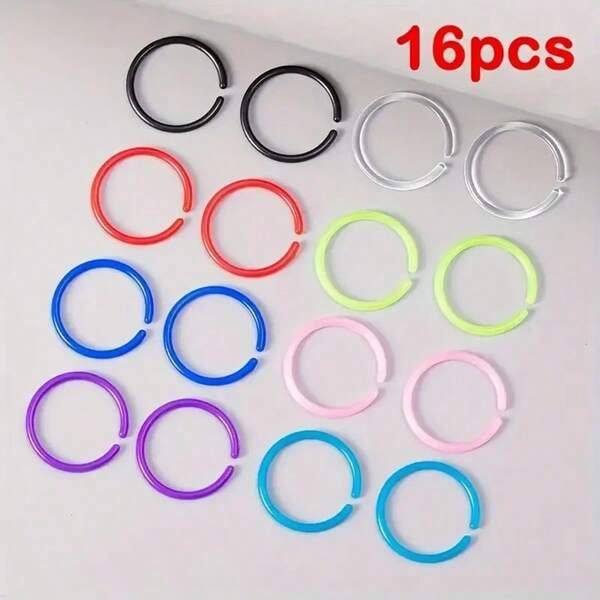 8-16pcs/Pack Colorful Flexible Acrylic Nose Rings, Hoop Nose Rings, Septum Rings, Cartilage Earrings, Unisex Piercing Jewelry