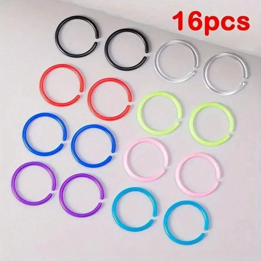 Set de 8 a 16 piezas de anillos de nariz circulares flexibles y coloridos de acrílico, anillos de septum de la nariz, aros para el cartílago, joyería de perforación unisex