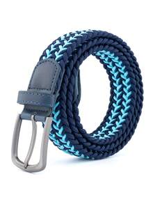 时尚弹力编织腰带，金属扣小麦纹理腰带，柔软透气，可调节扣合，休闲高尔夫腰带