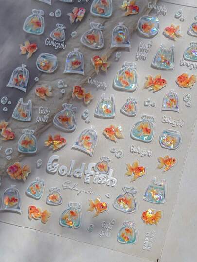 1 件可爱一袋海星指甲饰品贴纸 3D 果冻海洋鱼泡泡粘性指甲贴纸 DIY 夏季美甲装饰