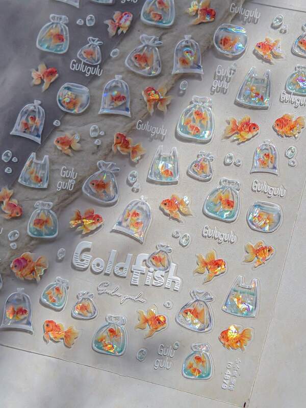 1 pièce Autocollants de charme d'ongles en forme de sac d'étoiles de mer mignon, stickers 3D à bulles de poissons de l'océan, décoration d'art pour ongles d'été DIY