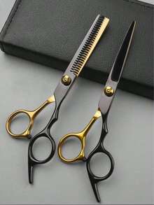 1pc Professional Haircut Scissors Set, Stainless Steel Hair Cutting Scissors, Black & Gold Combination, Back To School, Travel Holiday Essentials, Hair Accessories For Women, Slick Back Brush, Barber Accessories, Hair Dryer, Hair, Barber, Hair Tools, Hair Products,Hair Dryer,Hair, Accessories, Hair Products, Hair Tools, Hair Stuff, Hair Care, Curly Hair Brush, Barber, Barber Accessories, Hairdressing Equipment - Black - View 2