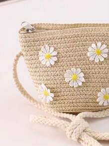 1 pieza Bolso cruzado de un solo hombro con bonitas margaritas tejidas, adecuado para salidas diarias de niños