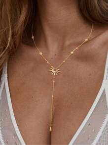 1pc Women's Statue Of Liberty Golden Y-Shaped Chain With Long Tassel Charm Necklace, Unique Design Beach Jewelry