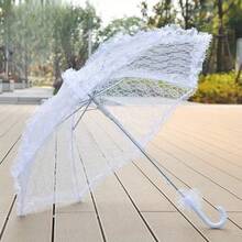 1把优雅白色蕾丝婚礼伞，浪漫新娘蕾丝阳伞，完美的婚礼仪式、派对、新娘送礼会、生日、单身派对、婚礼照相亭、婚礼用品的摄影道具，防晒，坚固的防风手柄，适合家居、房间、婚礼装饰 - 白色 - 查看 2