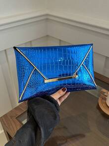 Crocodile Skin Pattern Solid Color Sequin Minimalist Casual PU Clutch Envelope Bag - Blue - View 9