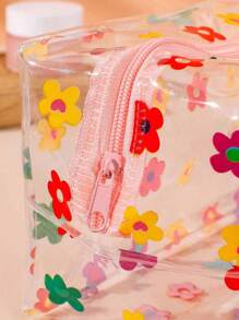 1pc Flower Transparent Waterproof Cosmetic Bag,Fashion Cute Waterproof Storage Pouch For Accessories,Jewelry,Toiletries,Valentine's Day Gift,Sleek Chic Transparent PVC Makeup Bag With Large Capacity - Portable Travel Cosmetic Organizer With Zipper, Colorful Floral Design Valentines