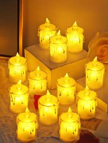 12/24pcs Crystal Decorative Flameless LED Candles, Battery Operated Realistic Tea Light Candles, Christmas Table Wedding Party Decoration, Switch Control, Batteries Included, Proposal Wedding Birthday Home Decor Electronic Candle Lights - Tears - View 14