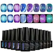 MEET ACROSS 8 件 Moonshadow 蓝色猫眼凝胶指甲油套装，超闪钻石迪斯科闪亮激光闪光凝胶抛光凝胶抛光半永久性可去除 UV LED 凝胶清漆，适合夏季指甲修甲套装带盒美甲 DIY 沙龙在家 - 彩色 - 查看 9