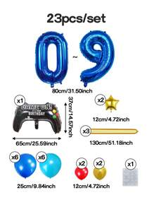 23-teiliges blaues & goldenes Ballon-Set für Gamer-Geburtstag - 32 Zoll blaue Nummer-Luftballons 0-9, Spielkontroller Folien-Luftballons, metallisch goldene lange Luftballons, 5 Zoll goldene Stern-Luftballons, 10 Zoll dunkel- und hellblaue Latex-Luftballons - perfekt für Gaming-Party Dekoration, Videospiel-Themen Geburtstag Dekor, Arcade-inspirierter Hintergrund, Geschwindigkeit & Action Party-Stil