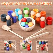 Baby Montessori Wooden Toy Rainbow Ball And Cups Color Sorting Games For Learning Color Sorting And Counting,Fine Motor Early Education Learning Toys Gifts For Children(Random Style)(Random Color) - Multicolor - View 9