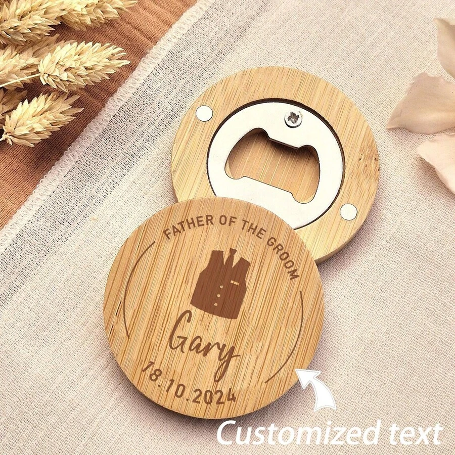 5pcs/10pcs/20pcs Custom Personalized Bamboo Round Bottle Opener, Bamboo Magnetic Fridge Bottle Opener, Customized Wedding Bottle Opener, Best Man Gift, Party Souvenir, Housewarming Gift, Multi-Functional, Ornamental, Reusable, Exquisite, Stylish, High-Quality, Colorful, Modern, Custom, Personalized, Unique, For Valentine's Day, For Mother's Day, For Birthdays, For Father's Day, For Graduation, For Weddings, For Housewarming, Wedding Essentials,Home & Living,Haunt Your Home,Souvenirs - Multicolor - View 1