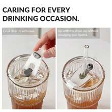 Retro Ribbed Glass Cup With Lid & Straw - Large Vertical Striped Double-Wall Tumbler, Perfect For Whiskey, Cocktails, Iced Coffee & Cold Drinks - 透明 - 查看 7