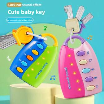 1 件婴儿仿真汽车钥匙摇铃，早教互动玩具，带灯光和音乐，适合男婴和女婴作为礼物
