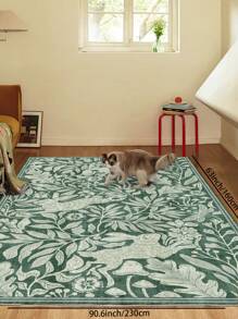 1 Piece Rectangle Faux Cashmere Carpet With Flower Bunny Print. Green Area Rugs For Living Room, Soft Carpet For Bedroom, Home Decoration, Soft And Fluffy Rug For Bed Room, Delicate To The Touch, Non-Slip Washable And Foldable Area Rug. It Can Be Used In Living Room, Bedroom, Doormat, Home Decoration, Suitable For Different Seasons Of Spring, Summer, Autumn And Winter.