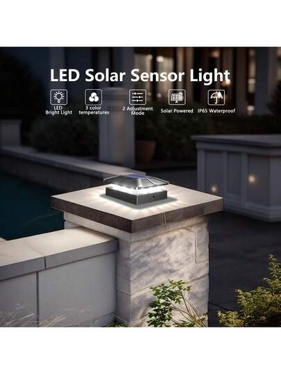 Solar Pillar Lights, LED Outdoor scape Lighting Garden, Patio, Porch Yard Moderne Acrylic Post Cap Lights Panel, Polished Finish, Easy Installation, view 4