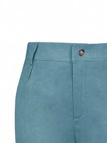 Plus Size Women's Casual Fashionable Daily Comfortable Commute Vacation Street Slim Fit Solid Color Pants - Dusty Blue - View 6