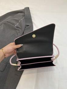 女士简约方形手提包，夏季新款时尚纯色单肩包，休闲托特包，复古斜挎包 - 粉色 - 查看 7