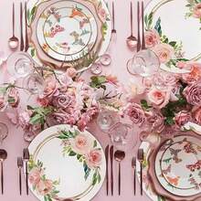 6/12/24pcs Disposable Paper Placemats, Pink Floral Pattern, 13inch Round Placemats For Wedding, Birthday Party, Anniversary, Bridal Shower, Party Supplies, Banquet