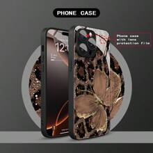 1pc Luxury Butterfly & Leopard Patterned Glass Material Phone Case, High-End Elegant For IPhone
