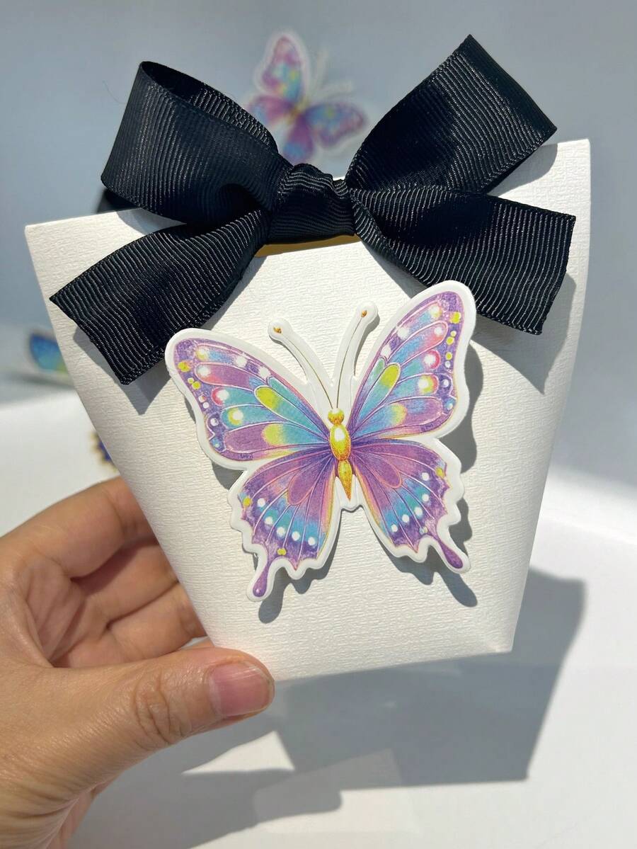 10pcs/1pc Colorful 3D DIY Butterfly Kraft Paper Embossed Ribbon Bow Mini Gift Box, Elegant Mysterious Gift Packaging Box For Wrapping Gifts, Candies, Cookies, Suitable For Parties, Birthdays, Mother's Day, Summer Weddings, Father's Day, Graduation, Daily & Holiday Events - Colorful Butterfly Gift Box - View 1