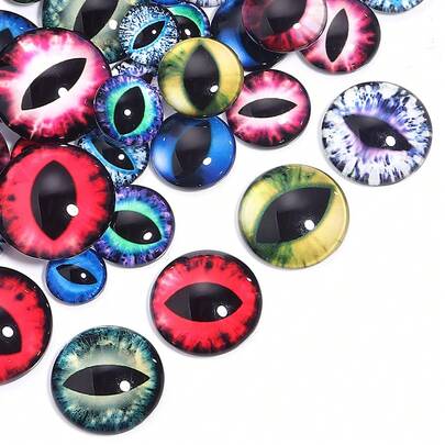 10pcs/Pack Oval Eye Pattern Round Glass Cabochons, Random Mixed Colors, Fashion Colorful Iris DIY Glass Cabochons, Suitable For Necklace, Ring, Bracelet Jewelry Making Decoration