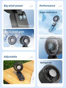 Mini ventilateur de refroidissement numérique portable, pack de glace de refroidissement à semi-conducteur, ventilateur de poche/bureau/cou 3 en 1, 100 vitesses, batterie 2000 mAh, flux d'air à large angle, protection multi-AI, adapté pour l'extérieur/intérieur/école, multi-fonction avec cordon