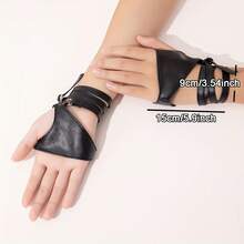 1 双嘻哈风格 PU 皮革露指手套，适合音乐节佩戴 - 黑色 - 查看 8