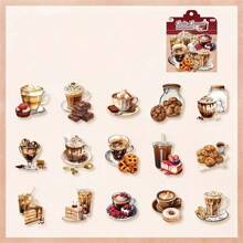 Vintage Style Coffee-Theme Sticker Pack, Transparent PET Stickers For Planner, Scrapbook Decoration, Diary Journal, Coffee Beverages