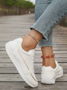 Women's Casual Breathable Mesh Sports Shoes, Lightweight Soft Comfortable Non-Slip Athletic Sneakers, Flat Low-Top Outdoor Running Fitness Shoes