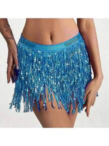 Fuste cu ciucuri și paiete cu sclipici pentru dansul din buric, fuste la modă cu curea pentru dansul din buric