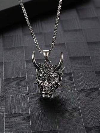 1pc Men's Fashionable Demon Horn Punk Style Street Wear Metal Pendant Necklace
