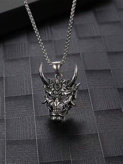 1 pieza Collar con colgante de metal estilo callejero punk con cuerno de demonio de moda para hombres