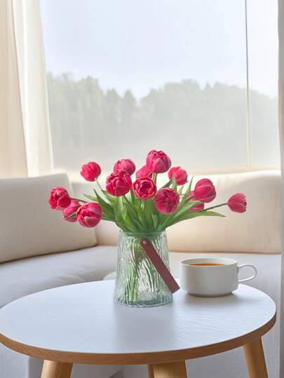 Flower Realm 3 PIEZAS, Tulipanes artificiales de tacto real - Flores falsas elegantes y vibrantespara decoración del hogar, bodas, oficinas, fiestas y centros de mesa