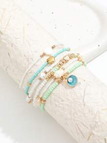 6pcs Handmade Beaded Anklets With Seashells, Starfish And Pearl Pendants, Bohemian Beach Jewelry Set