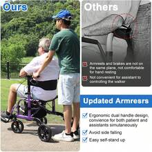 WALK MATE 2 In 1 Rollator Walker Transport Chair For Seniors, 10" Wheels Medical Rollator For Seniors With Widen Seat Backrest, Detachable & Adjustable Footrests Folding Walker Wheelchair Combo - Purple - View 5