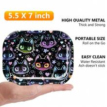 Cute Cat Printing Rolling Tray Set With Grinder, Metal Rolling Tray Combo Kit Ideal For Gifts, Easy To Carry - Con mèo dễ thương - Xem 3
