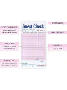 Guest Check Pads EP-3632-1 (20 Pads), Total 1000 Pink Waitress Notepad, Server Order Pads