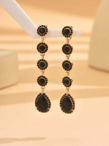 1 Pair Fashionable Personality Long Rhinestone Waterdrop Clip-On Earrings For Women, Suitable For Daily Wear And Parties