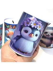 1pc Universal Sealed Coin Bank, (Small 10.5cm, Medium 12.5cm) Cartoon Design Decorative Piggy Bank, (Recommended Medium 12.5cm) For Saving USD, EUR, AUD, GBP, SAR, TMT, EGP, CHF Coins, Small Metal Coin Collection Box