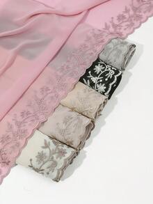 1 pieza Bufanda de mujer de unicolor con bordado de hojas de encaje y perlas falsas de gasa, elegante chal de moda malasia e indonesia para vestido - multicolor - Ver 12