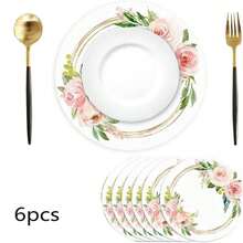 6/12/24pcs Disposable Paper Placemats, Pink Floral Pattern, 13inch Round Placemats For Wedding, Birthday Party, Anniversary, Bridal Shower, Party Supplies, Banquet
