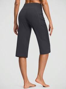 Women's Yoga Capri Pants Straight Leg High Waisted Stretchy Athletic Capris Pants With 3 Pockets For Workout Casual - Màu xám đen - Xem 3