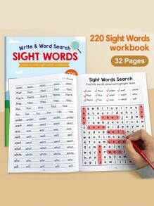 220 Sight Words Workbook For Kids,32Pages Thickened A4 Paper Word Puzzle Game,Read And Find Phonics Workbook,Suitable For Outdoor Travel Learning, Home Study Homework,School Teaching Tools,Cultivating Children's Interest In Learning,Improving Learning Ability,Easy Reading And Writing,And Enhancing Spelling Accuracy,Brain Games,A Child's Gift