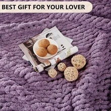 Chunky Knit Blanket - Soft Chenille Yarn Throws 40x50: Handmade Thick Cable Crochet Blanket - Large Chunky Yarn Rope Knot Throw For Couch, Sofa, Bed Home Decor - 深紫色 - 查看 6