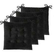 Set Of 4 Square Chair Pads Indoor Seat Cushions Pillows With Ties Thick Soft Seat Cushion For Kitchen Dining Office Chair (18.8", Navy) - Black - View 1