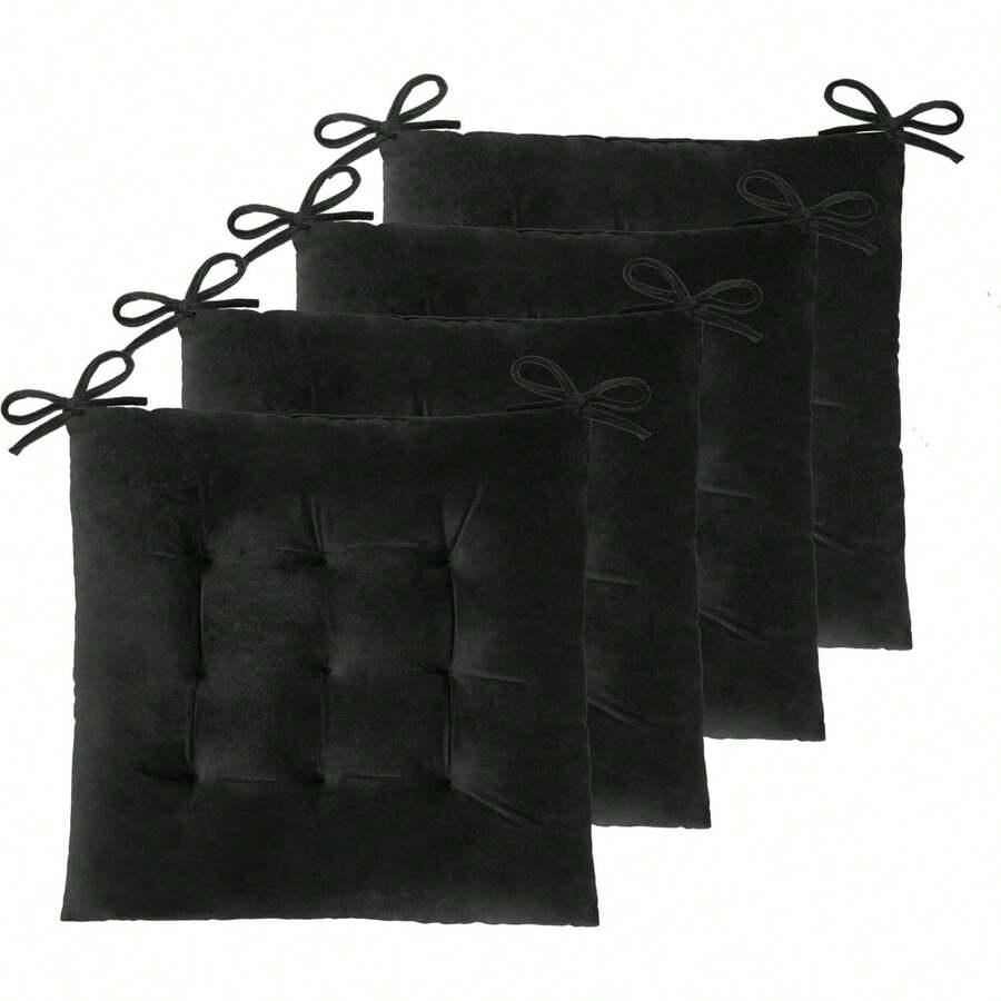 Set Of 4 Square Chair Pads Indoor Seat Cushions Pillows With Ties Thick Soft Seat Cushion For Kitchen Dining Office Chair (18.8", Navy) - Black - View 1