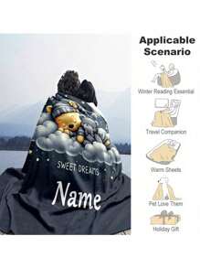 1pc Personalized Bear-Themed Throw Blanket With Custom Name - Soft, Lightweight & Warm For Couch, Bed, Outdoor Use - Perfect Birthday Gift Washable Cute Custom,Unique,Personalized Ideal Gifts For Family,Ideal Gifts For Friends Son,Daughter,Friends,Family Sofa,Bed,Car,Tea Room,Bedroom,Living Room,Bathroom,Dining Room