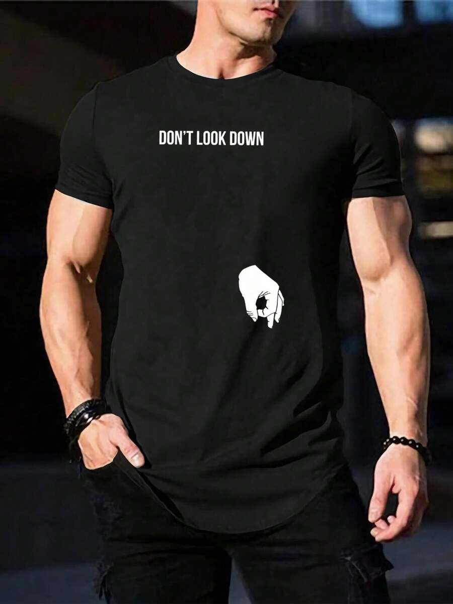 Camiseta divertida con meme 'No mires hacia abajo' - ¡Te la tengo! Camiseta gráfica para hombre y mujer - Camiseta informal de manga corta - Regalo para marido - Negro - Ver 1