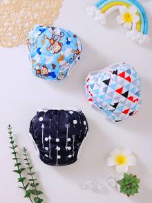 3pcs Random Prints Cloth Swim Diaper Reusable Swimming Diaper Pants Adjustable Swim Diaper For Swimming Lessons Baby Girls,Boys,Netural Color Swim Diaper(The Prints Cycle Will Be Reversed)